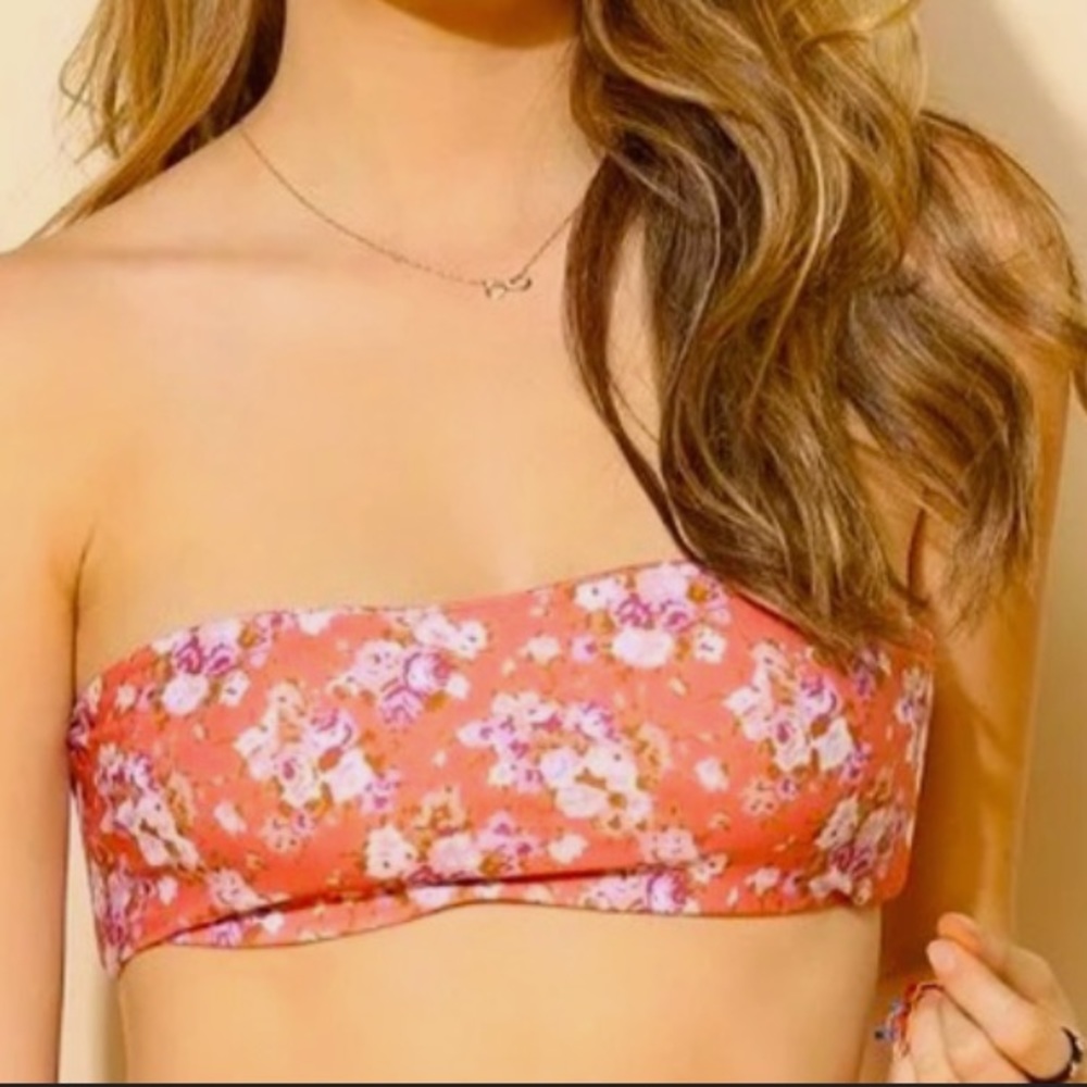 Lolli orange floral bandeau bikini top size small